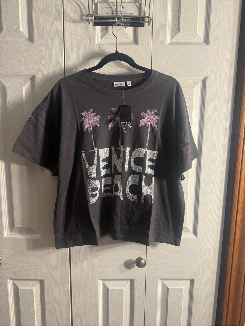 torrid Black Tee with Pink Palm & White Venice Beach Graphic